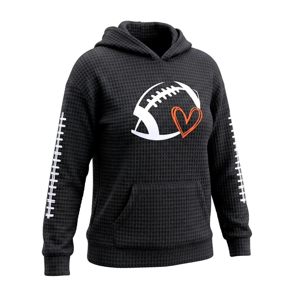 Women XL Football Heart Waffle Knit Hoodie Charcoal‎ Black Sporty Pullover